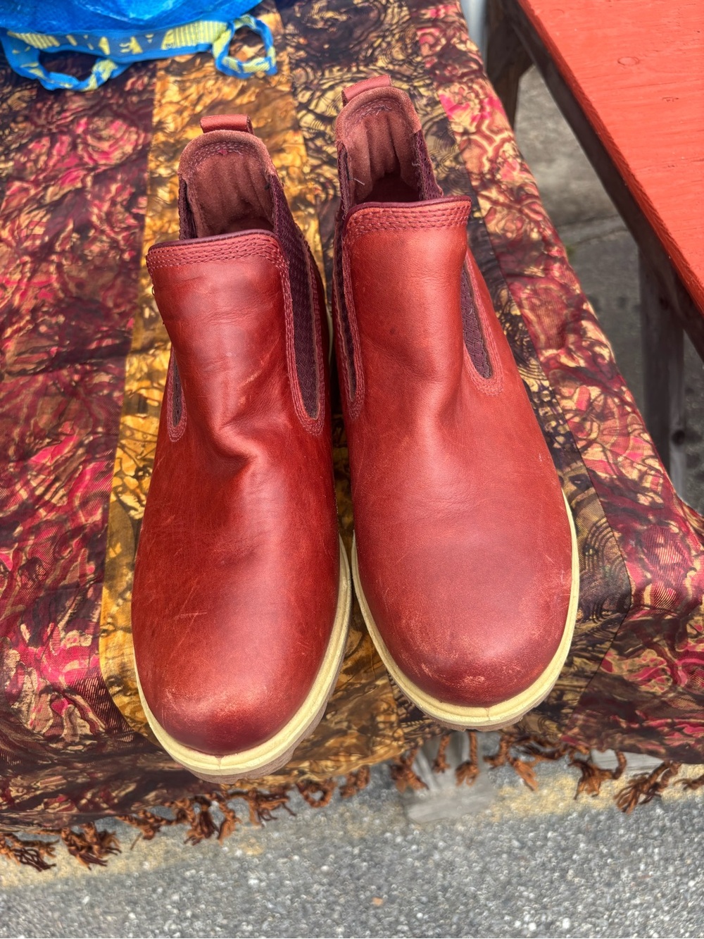 Timberland Men's Slip-On Leather Chelsea Boots - Red/rust size8.5